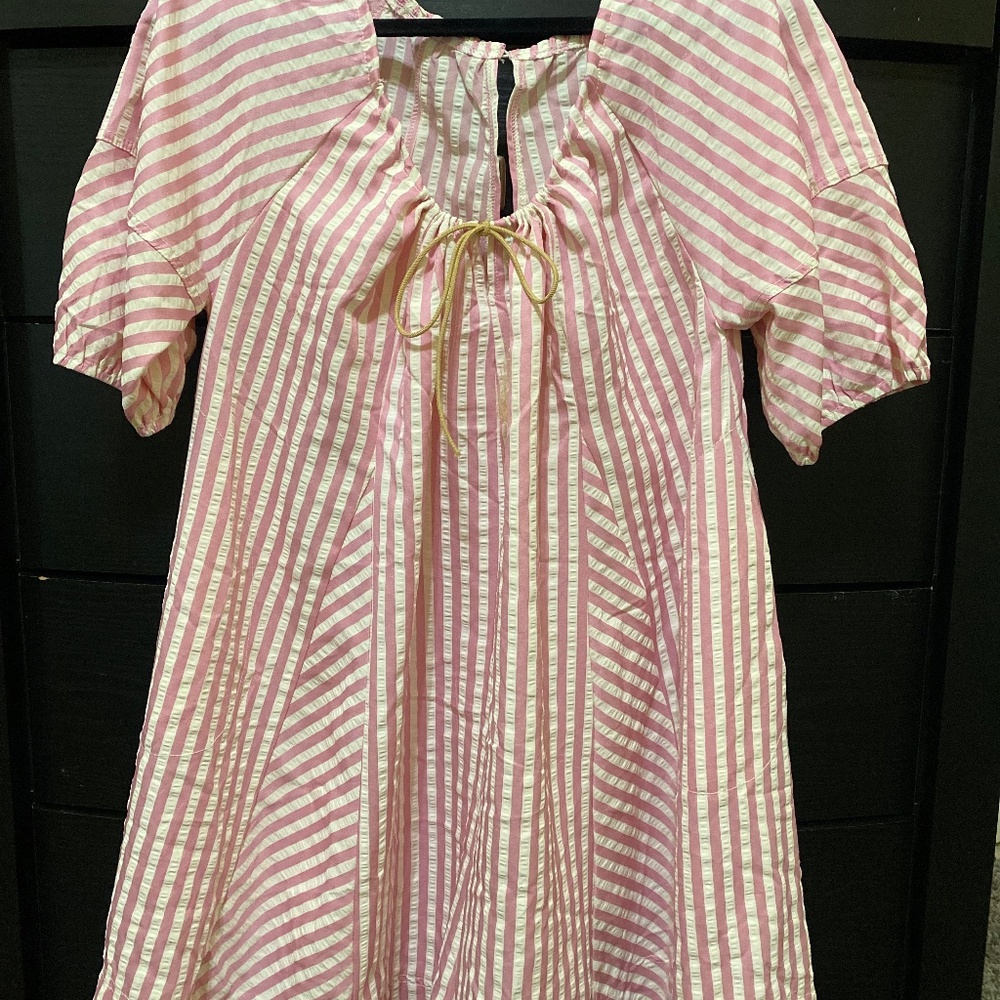 Women Striped Summer Rompers Puff Short Sleeve Oversized Short Jumpsuit